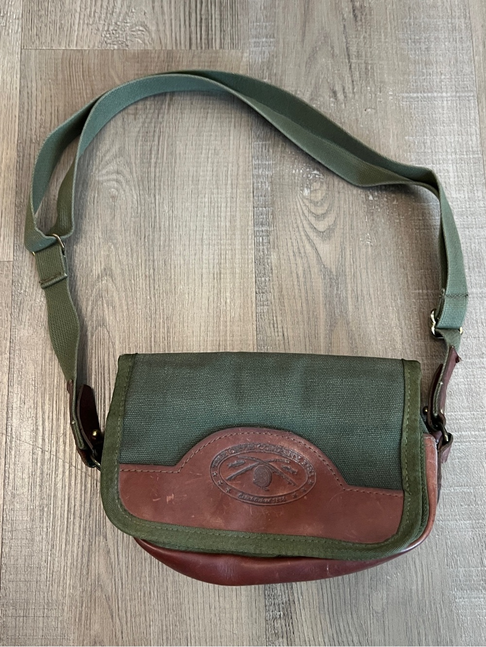 Rare Vintage Orvis Leather & Green Canvas Crossbody Bag